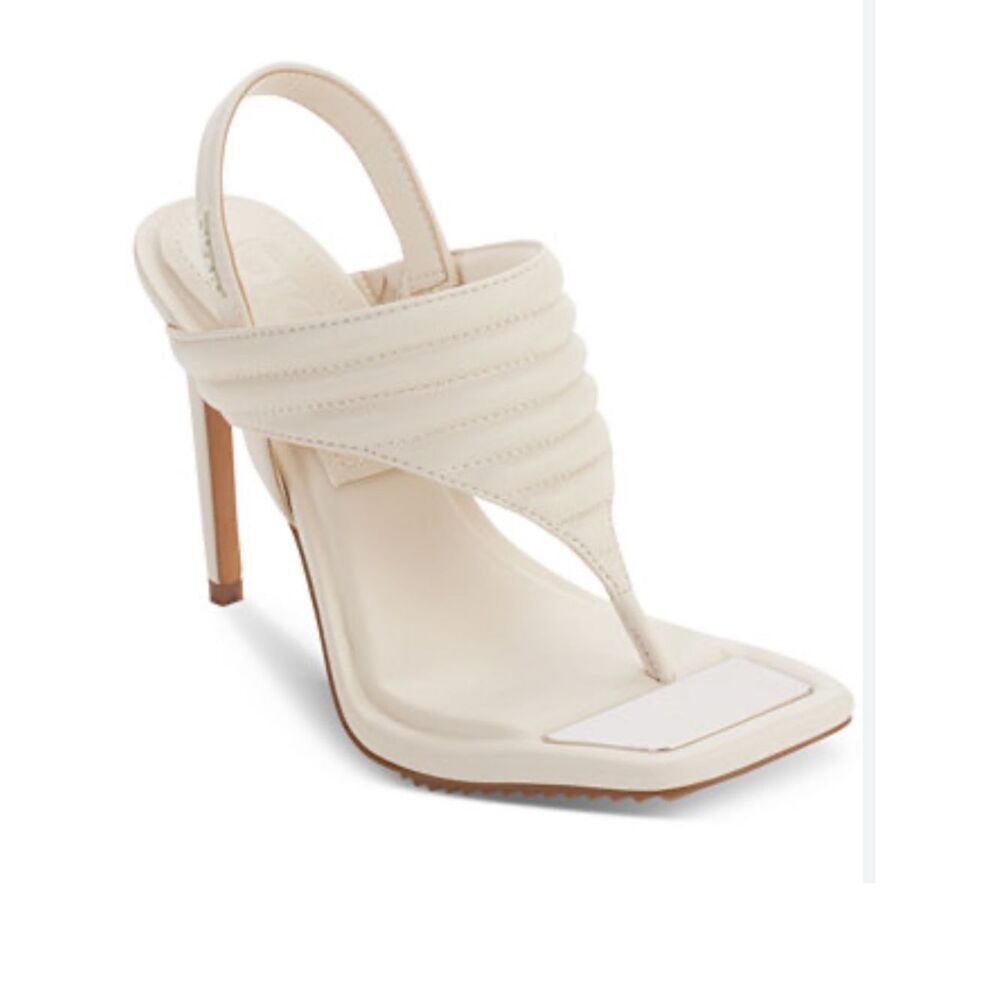 DKNY Ranae Square-Toe Slingback Dress Cream White Thong Sandal